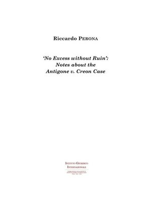 cover image of 'No Excess without Ruin'--Notes about the Antigone v. Creon Case